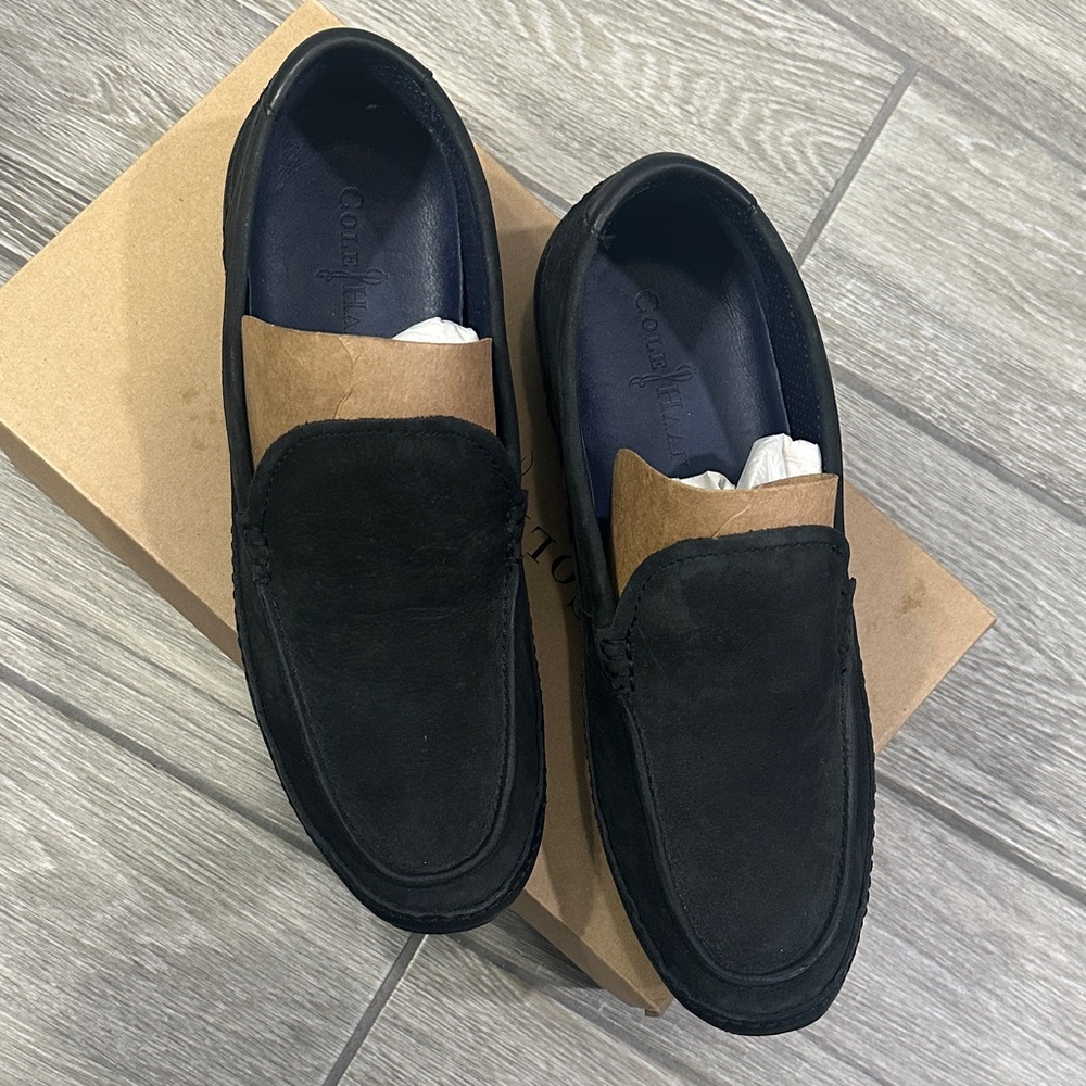 Cole Haan Black nubuck Slip-On Loafers air Mitchell Venetian. Nib 8